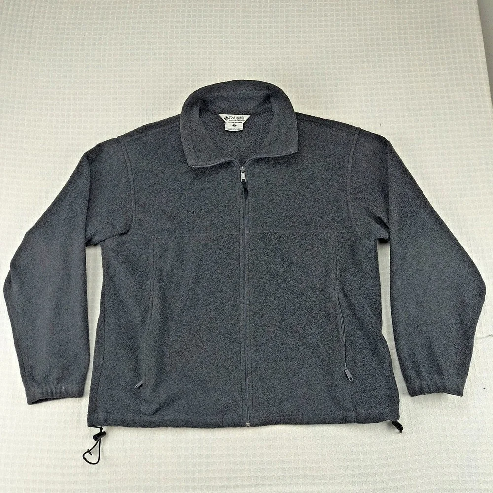 Columbia Mens Fleece Jacket Charcoal Gray Full Zip Mock Neck Large Solid Outdoor